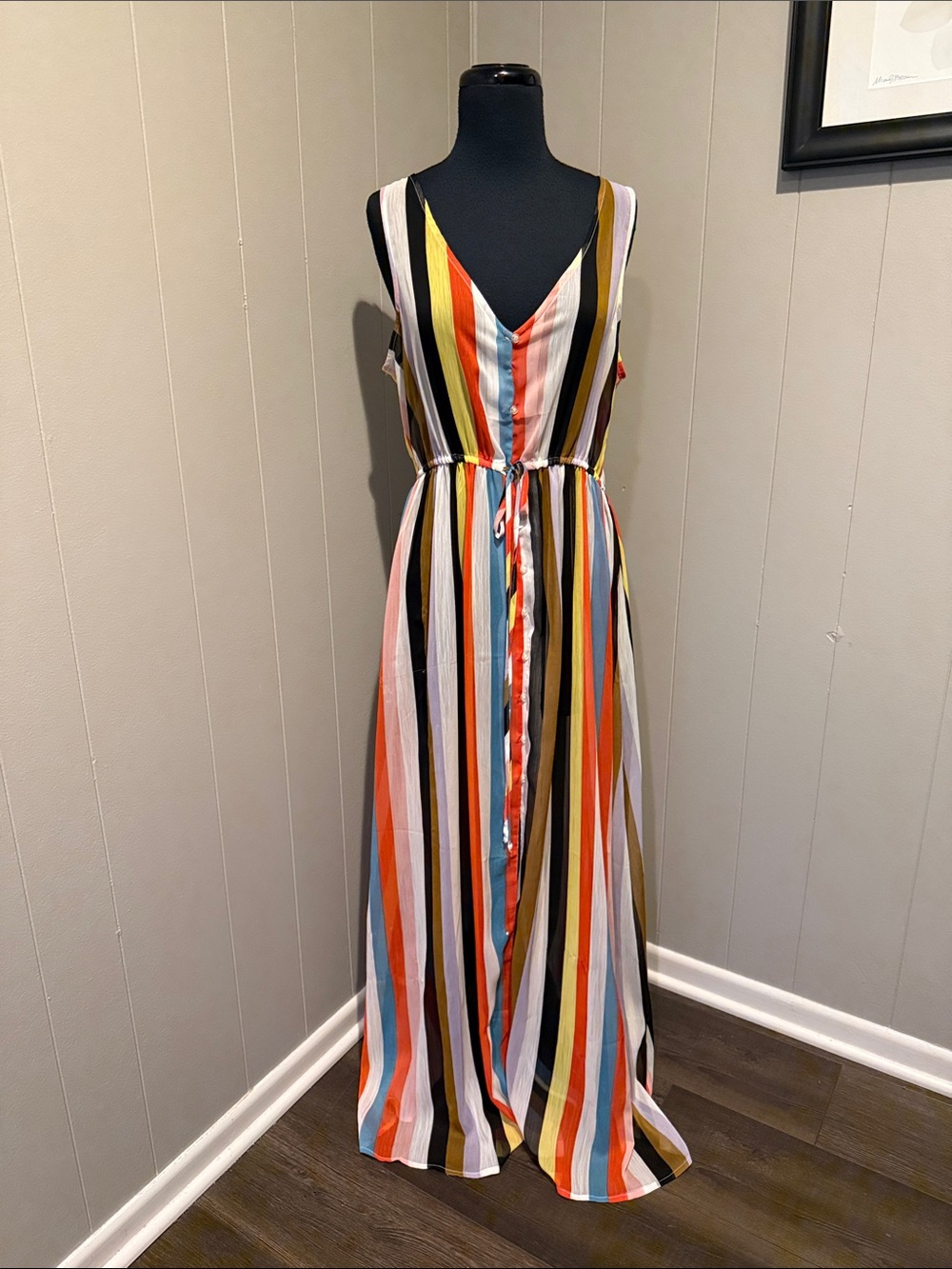 love, Fire Women’s Large Striped Tie-Waist V-Neck Maxi Dress - Multicolor